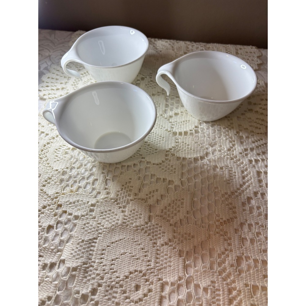 Corelle Winter Frost White Coffee Cups Set of 3 hook Handle Mid Century Modern - Picture 6 of 14